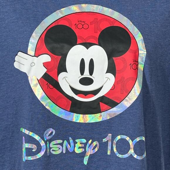 Disney Blue Holographic Front & Back Mickey Mouse 100 Year T-shirt Sz XL NWOT - Picture 5 of 8